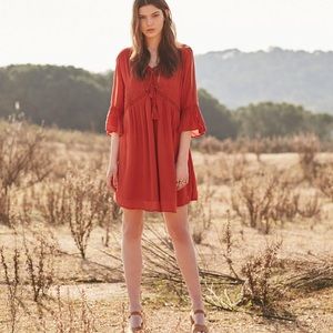 Bershka | Boho Slit Sleeve Dress Tie Up Tassels S